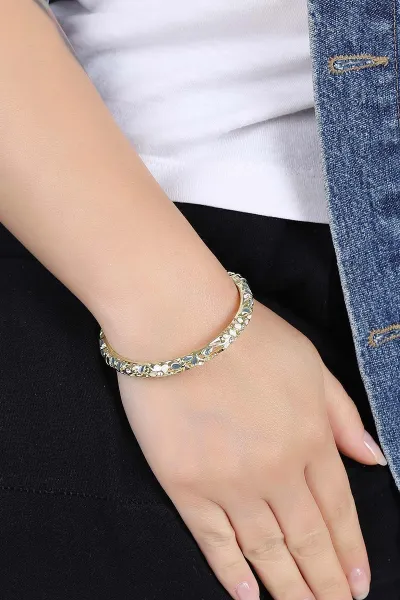 Çiçek Motifli Zirkon Taşlı   Vintage Kelepçe Bileklik 384595