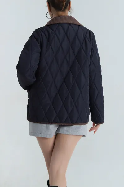 Lacivert Çift Cep Kapitone Kadın Mont 404163