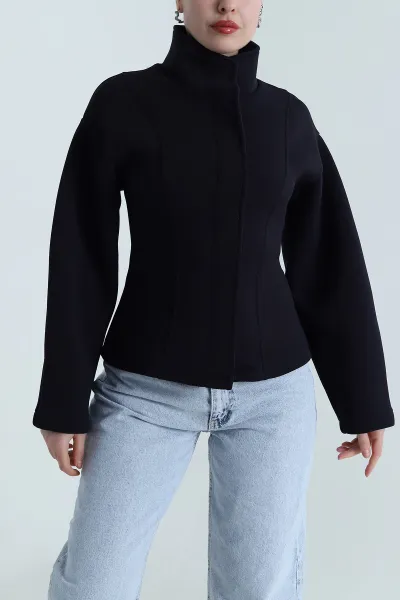 Lacivert Çıt Çıtlı Scuba Kadın Ceket 498292