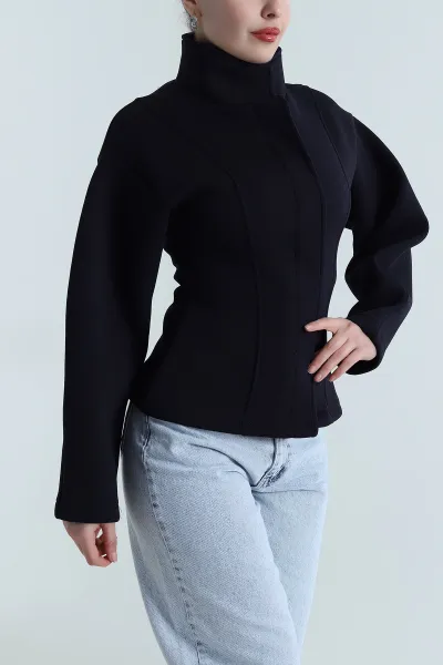 Lacivert Çıt Çıtlı Scuba Kadın Ceket 498292