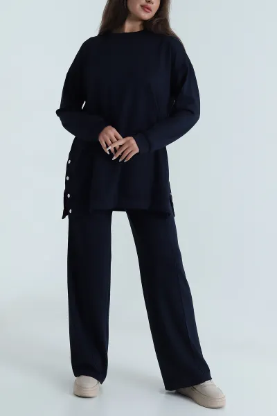 Lacivert Çıtçıtlı Oysho Kadın Tunik Pantolon İkili Takım 489010