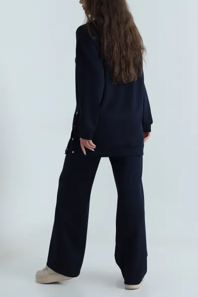 Lacivert Çıtçıtlı Oysho Kadın Tunik Pantolon İkili Takım 489010