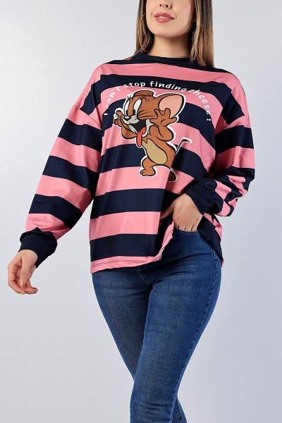 Lacivert Çizgili Baskılı Sweat Tunik 80474