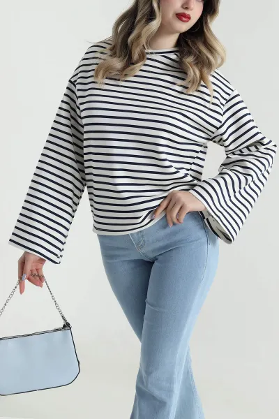 Lacivert Çizgili Modal Kadın Bluz 494847