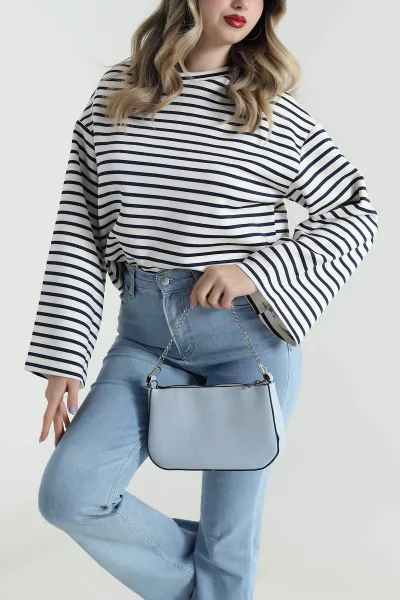 Lacivert Çizgili Modal Kadın Bluz 494847