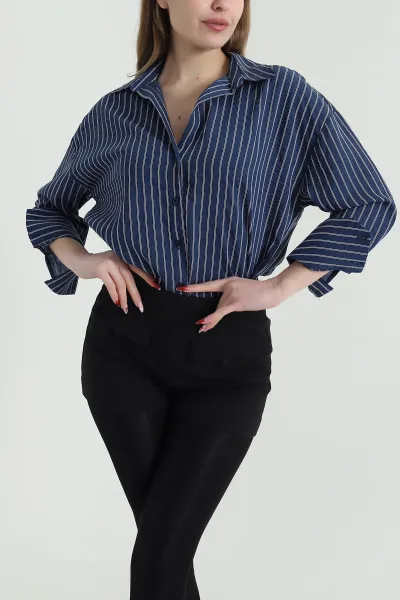 lacivert-cizgili-mono-stripe-kadin-gomlek-425454