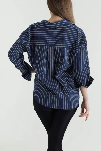 Lacivert Çizgili Mono Stripe Kadın Gömlek 425454