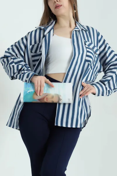 lacivert-cizgili-oversize-dokuma-bayan-gomlek-336992