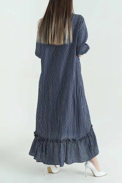 Lacivert Çizgili Oversize Dokuma Kadın Elbise 355263