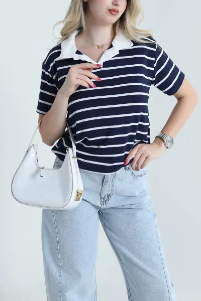 lacivert-cizgili-polo-yaka-kadin-tisort-463662