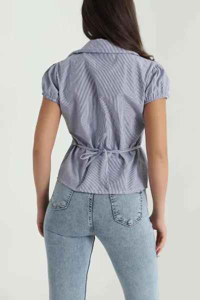 Lacivert Çizgili Poplin Kadın Gömlek 481007