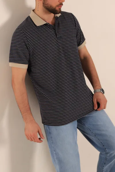 Lacivert Çizgili Regular Fit Polo Yaka Erkek Tişört 277108