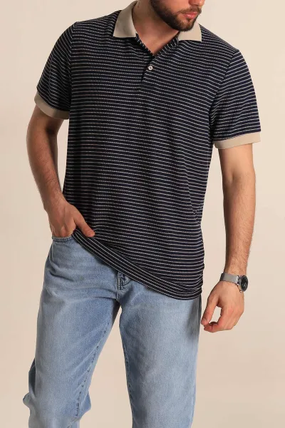 Lacivert Çizgili Regular Fit Polo Yaka Erkek Tişört 277108