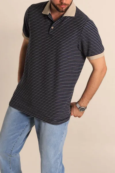 Lacivert Çizgili Regular Fit Polo Yaka Erkek Tişört 277108