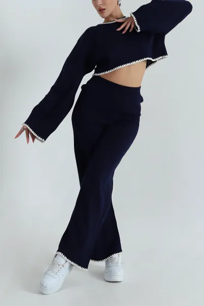 lacivert-coban-nakisli-triko-kadin-ikili-takim-392611
