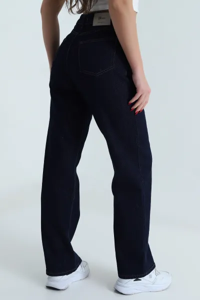 Lacivert Comfort Likralı Palazzo Kadın Raw Kot Pantolon 496306