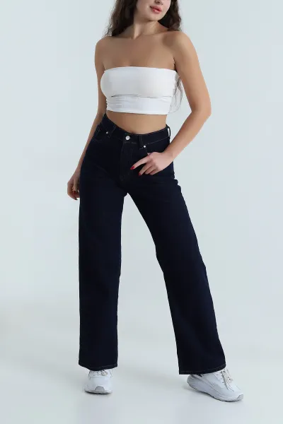 Lacivert Comfort Likralı Palazzo Kadın Raw Kot Pantolon 496306