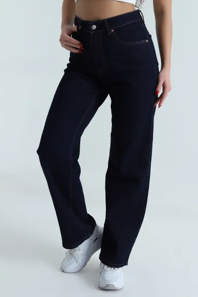 Lacivert Comfort Likralı Palazzo Kadın Raw Kot Pantolon 496306