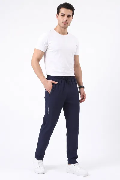 Lacivert Cool Kumaş Ön Oval Kesim Düz Paça Erkek Eşofman Altı 494551