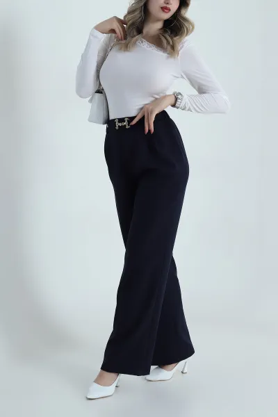 Lacivert Dabıl Bel Lastikli Kadın Pantolon 486445