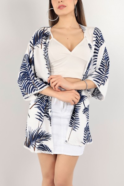 Lacivert Dantel Tasarım Dokuma Kimono 111768
