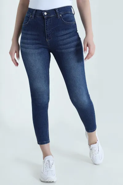 Lacivert Dar Paça Slim Fit Kadın Kot Pantolon 447340
