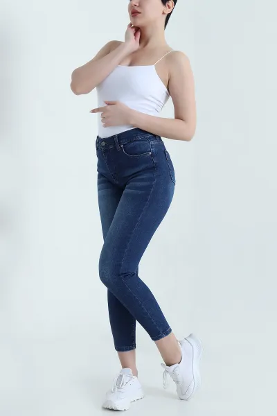 Lacivert Dar Paça Slim Fit Kadın Kot Pantolon 447340