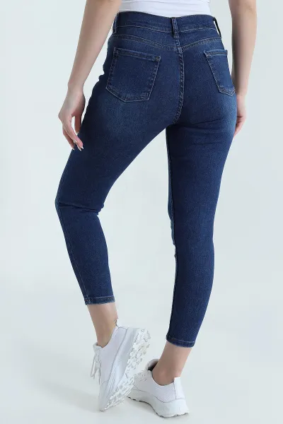 Lacivert Dar Paça Slim Fit Kadın Kot Pantolon 447340