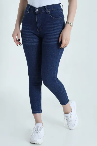 Lacivert Dar Paça Slim Fit Kadın Kot Pantolon 453061