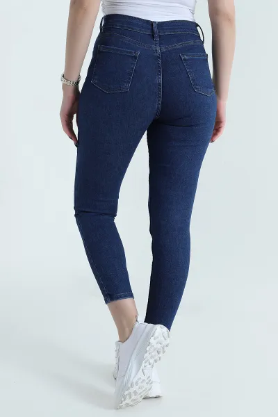 Lacivert Dar Paça Slim Fit Kadın Kot Pantolon 453061