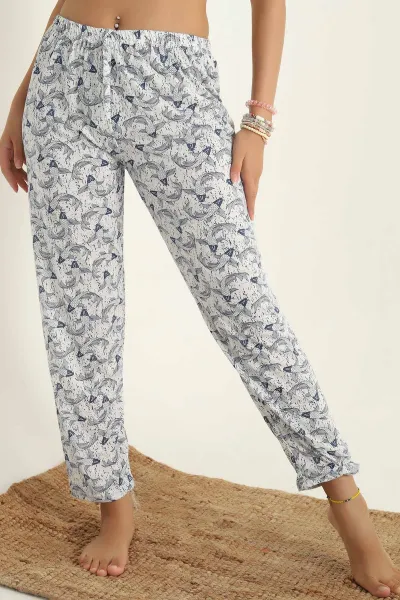 Lacivert Desenli Beli Lastikli Pijama Altı 290464