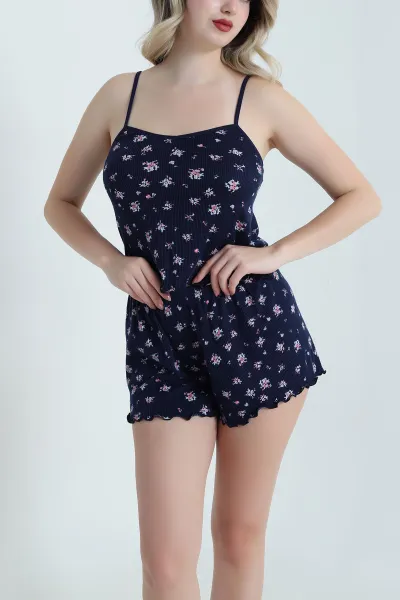 Lacivert Desenli Şortlu Kadın Pijama Takımı 466347