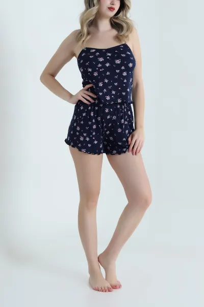 Lacivert Desenli Şortlu Kadın Pijama Takımı 466347