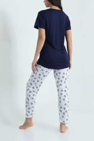 Lacivert Desenli Viskon Kadın Pijama Takımı 466618