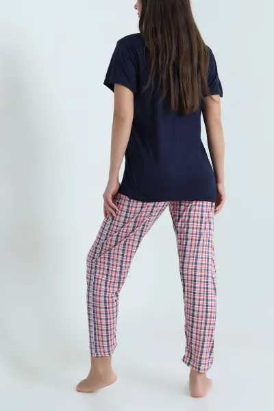 Lacivert Desenli Viskon Kadın Pijama Takımı 466627