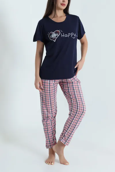 Lacivert Desenli Viskon Kadın Pijama Takımı 466627