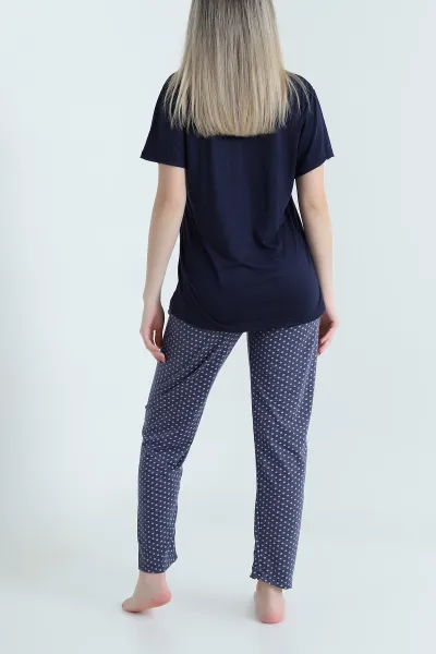 Lacivert Desenli Viskon Kadın Pijama Takımı 466629
