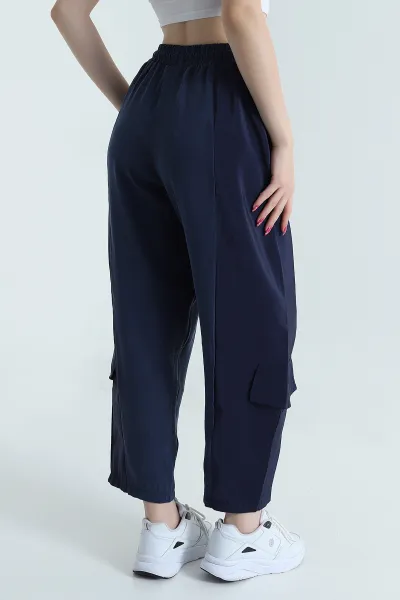 Lacivert Diagonel Tencel Kadın Kargo Pantolon 475769