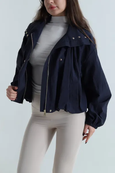 Lacivert Dik Yaka Paraşüt Kadın Ceket 499261