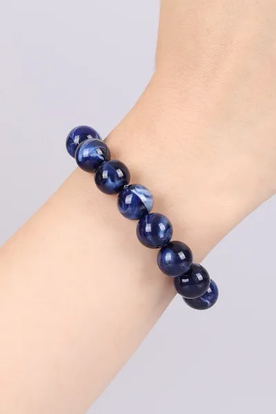 Lacivert Doğal Taş Unisex Lastikli Bileklik 468942