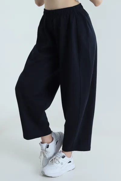 Lacivert Double Face Bol Paça Kadın Pantolon 493246