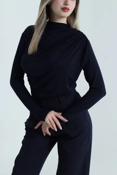 Lacivert Drapeli Sandy Kadın Bluz 487717