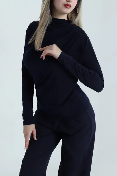 Lacivert Drapeli Sandy Kadın Bluz 487717