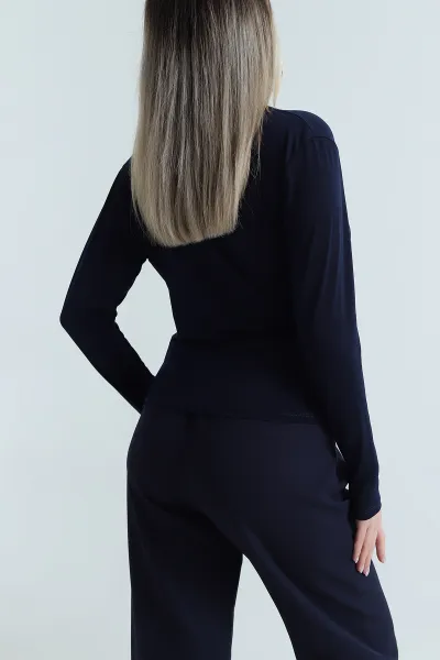 Lacivert Drapeli Sandy Kadın Bluz 487717