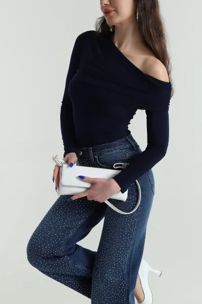 Lacivert Drapeli Sendy Kadın Bluz 425999
