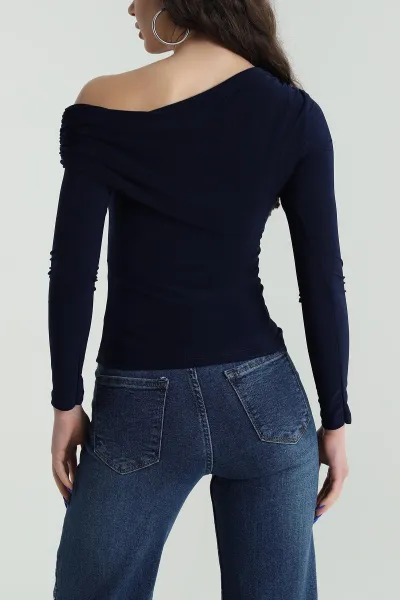 Lacivert Drapeli Sendy Kadın Bluz 425999