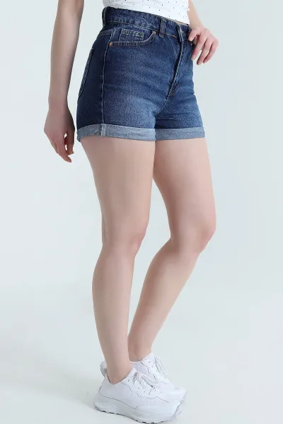 Lacivert Duble Paça Kadın Kot Şort 451449