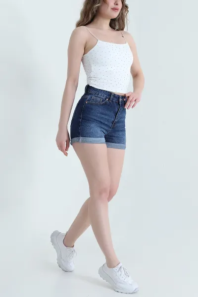 Lacivert Duble Paça Kadın Kot Şort 451449