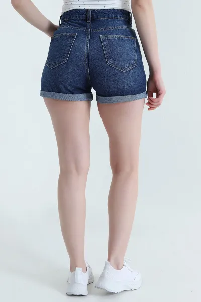 Lacivert Duble Paça Kadın Kot Şort 451449