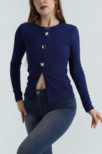 lacivert-dugme-detay-ottoman-kadin-bluz-389606